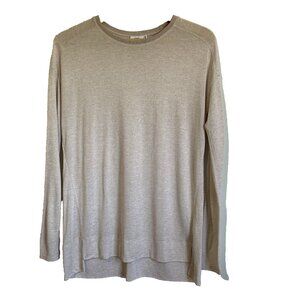 Vince Womens Sweater Small Beige Gray Knit Crew Neck Rayon Blend Quiet Luxury